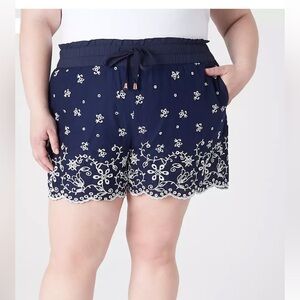 Lane Bryant Navy Blue Eyelet The Softest Short Cottagecore Size 22/24 Pull On